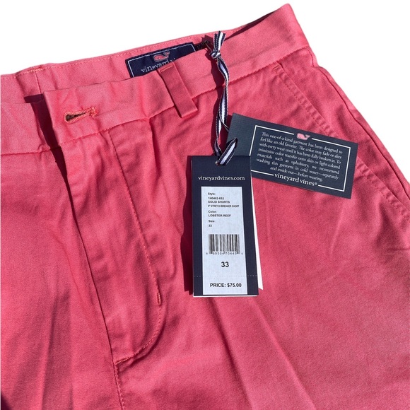 2 Pairs NWT Vineyard Vines 9” Stretch Breaker Short Size 33 - Pink & Stone Beige - Picture 5 of 10